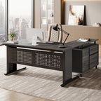 Tribesigns 63-Inch L-Shaped Executive Desk with Storage Shelves, Large Office Computer Desk with Drawers and File Cabinet, Industrial Business Workstation for Home Office, Gray and Black