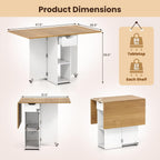 Giantex 47.5" Folding Dining Table for 2-4, Drop Leaf Wooden Dinner Table with 2-Tier Storage Shelf and Drawer, Lockable Wheels, Space Saving Kitchen Tables for Dinette, Small Space (White+Natural)