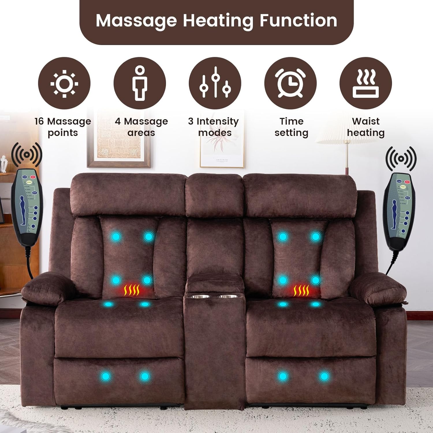 Power Reclining Loveseat with Console, Electric Double Recliner with USB/Type C/Side Pocket/Cup Holders, RV Recliners Wall Hugger Reclining Loveseat for Living Room & RV & Home Theater