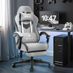 N-GEN GAMING Video Gaming Chair with Footrest Lumbar Support for Home Office High Back Recliner Height Adjustable Ergonomic Comfy Fabric Computer Desk Chair (Grey)