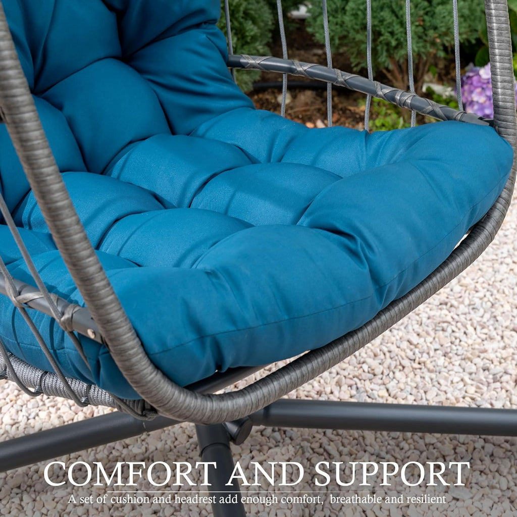 Yechen Wicker Egg Chair Outdoor Indoor for Patio Balcony, Foldable Rattan Egg Swinging Chair Hammock Egg Chairs Hanging Egg Chair for Bedroom, Handmade Chair 350 Lbs Capacity