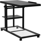 Tribesigns Height Adjustable C Table with Wheels, Mobile Couch Snack Side Table with Tiltable Drawing Board, Sofa Bedside Laptop Stand C Shaped TV Tray with Storage Shelves (Black)