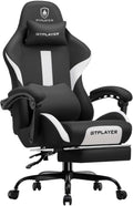 GTPLAYER Gaming Chair Ergonomic Office Chair with Foot Rest & Pocket Spring Cushion, High Back Computer Desk Chair with Headrest & Lumbar Support, Breathable Fabric Game Chair for Adults, Coal-Black