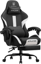 GTPLAYER Gaming Chair Ergonomic Office Chair with Foot Rest & Pocket Spring Cushion, High Back Computer Desk Chair with Headrest & Lumbar Support, Breathable Fabric Game Chair for Adults, Coal-Black