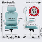 TRALT Office Chair Ergonomic Desk Chair, 330 LBS Home Mesh Office Desk Chairs with Wheels, Comfortable Gaming Chair, High Back Office Chair for Long Hours (Blue)