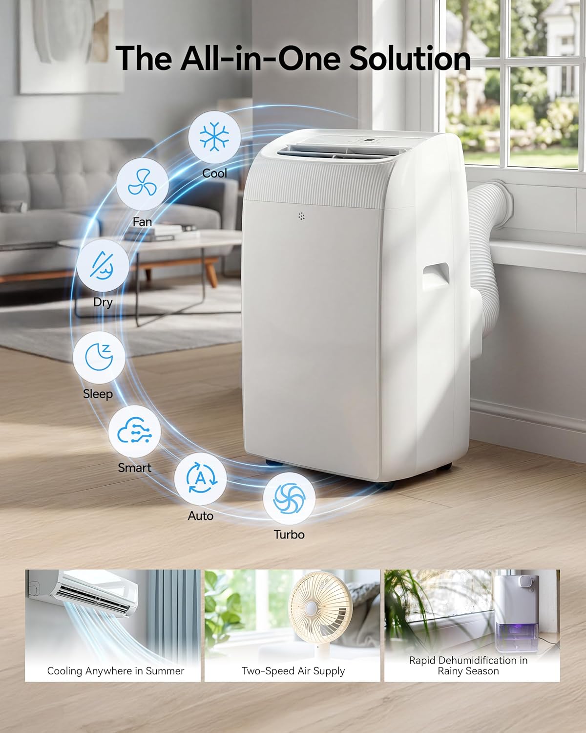 14,000 BTU Portable Air Conditioner - Cools Up to 700 Sq. Ft., Multi-Function Portable AC Unit with Auto Swing, Smart Control, 24H Timer, Ultra-Quiet AC Unit for Bedroom, Dorm, Apartment