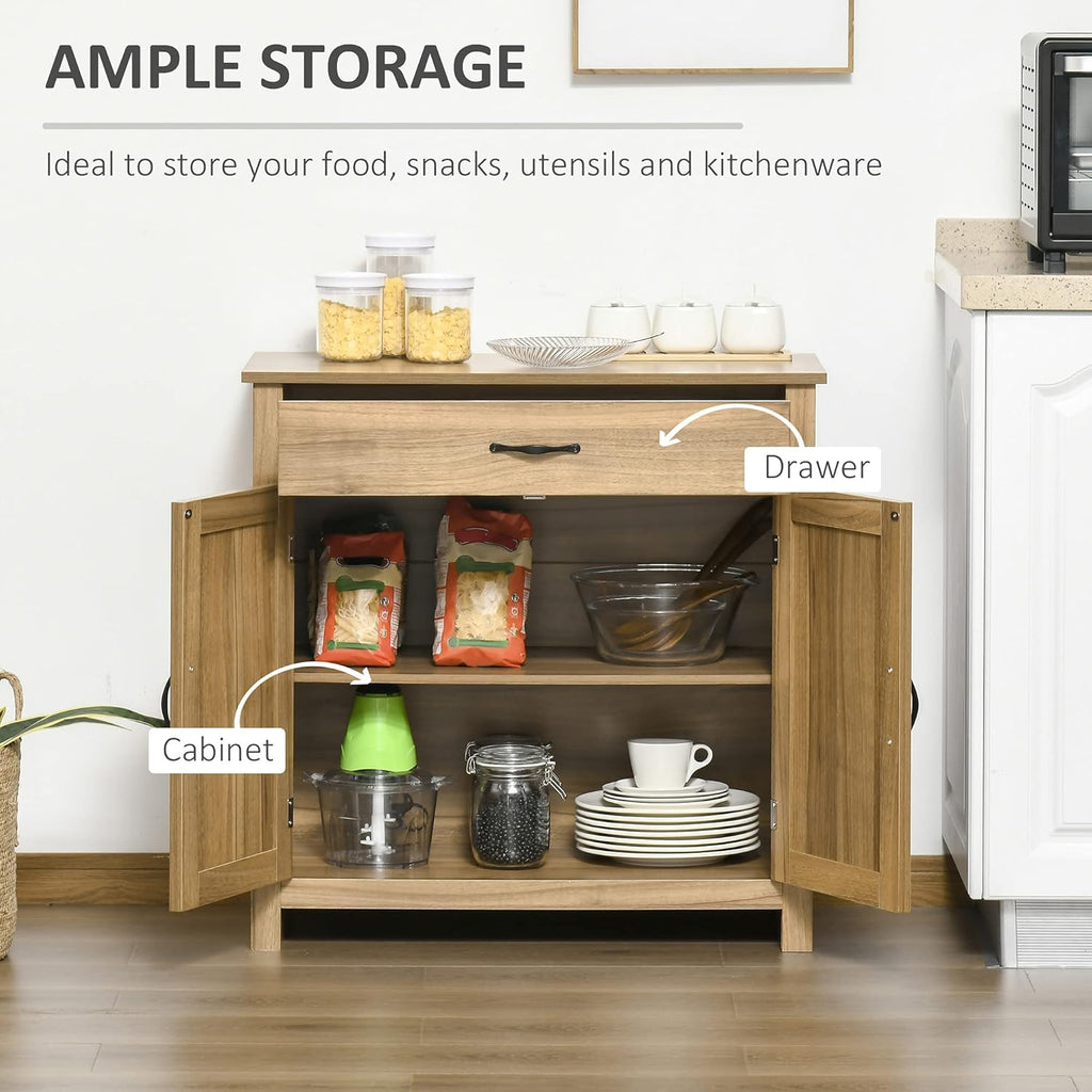HOMCOM Farmhouse Sideboard Buffet Cabinet, Barn Door Coffee Bar Cabinet with Drawer and Adjustable Shelf for Kitchen, Living Room, Entryway, Natural Wood Effect