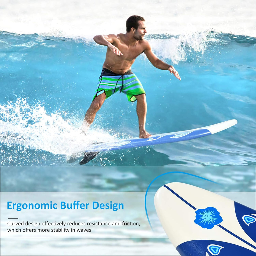 GYMAX Surfboard, 6' Body Board with Removable Fins & Protective Leash, Non-Slip Surfing Board for Surfing, Fishing Water Yoga