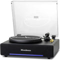 Hi-Fi Record Player with Speakers | Premium Vinyl Turntable with Bluetooth Capability | Built-in 4-Speaker Stereo System for Music Fans  Black Veneer + Gold Trim