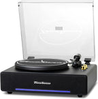 Hi-Fi Record Player with Speakers | Premium Vinyl Turntable with Bluetooth Capability | Built-in 4-Speaker Stereo System for Music Fans  Black Veneer + Gold Trim