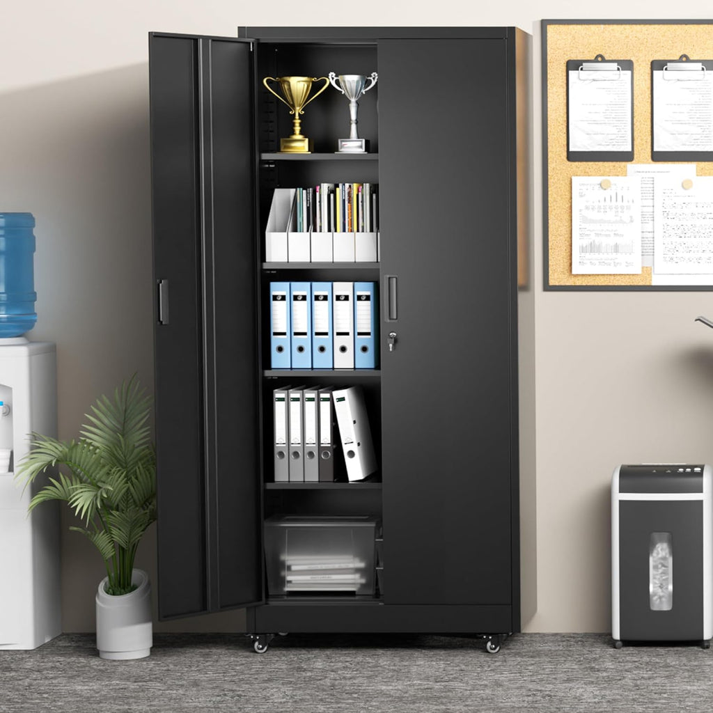 Greenvelly 73" Storage Cabinet with Wheels,Metal Rolling Garage Cabinet with Locking Doors and 4 Adjustable Shelves for Home,Kitchen,Office,Warehouse(32" W x 16" D)