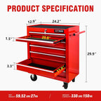 7 Drawers Rolling Tool Cart on Wheels, Multifunctional Organizer Tool Chest Tool Case, Trolley Tool Storage Tool Box for Workshop,Garage,Repair Shop (7 Drawers 24.2" W×12.9" D×29.9" H-Red)