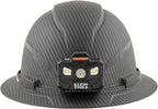 Klein Tools 60346 Hard Hat, Non-Vented Full Brim, Class E, Premium KARBN Pattern, Rechargeable Lamp, Padded Sweat-Wicking Sweatband, Top Pad