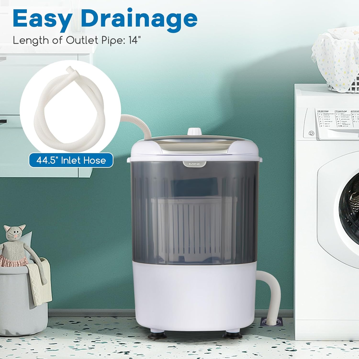 COSTWAY Mini Portable Washing Machine, 5.5 lbs Washing Capacity, Compact Laundry Washer with Durable Design, Single Tub, Rotary Controller, Small Washer Machine for Home Apartment Dorms and RV, Grey