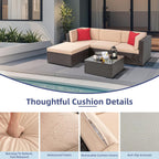 Vongrasig 5 Piece Patio Furniture Sets  Outdoor Patio Set Sectional Sofa  All-Weather PE Rattan Outdoor Couch with Ottoman  Glass Table for Garden  Backyard  Porch  Beige