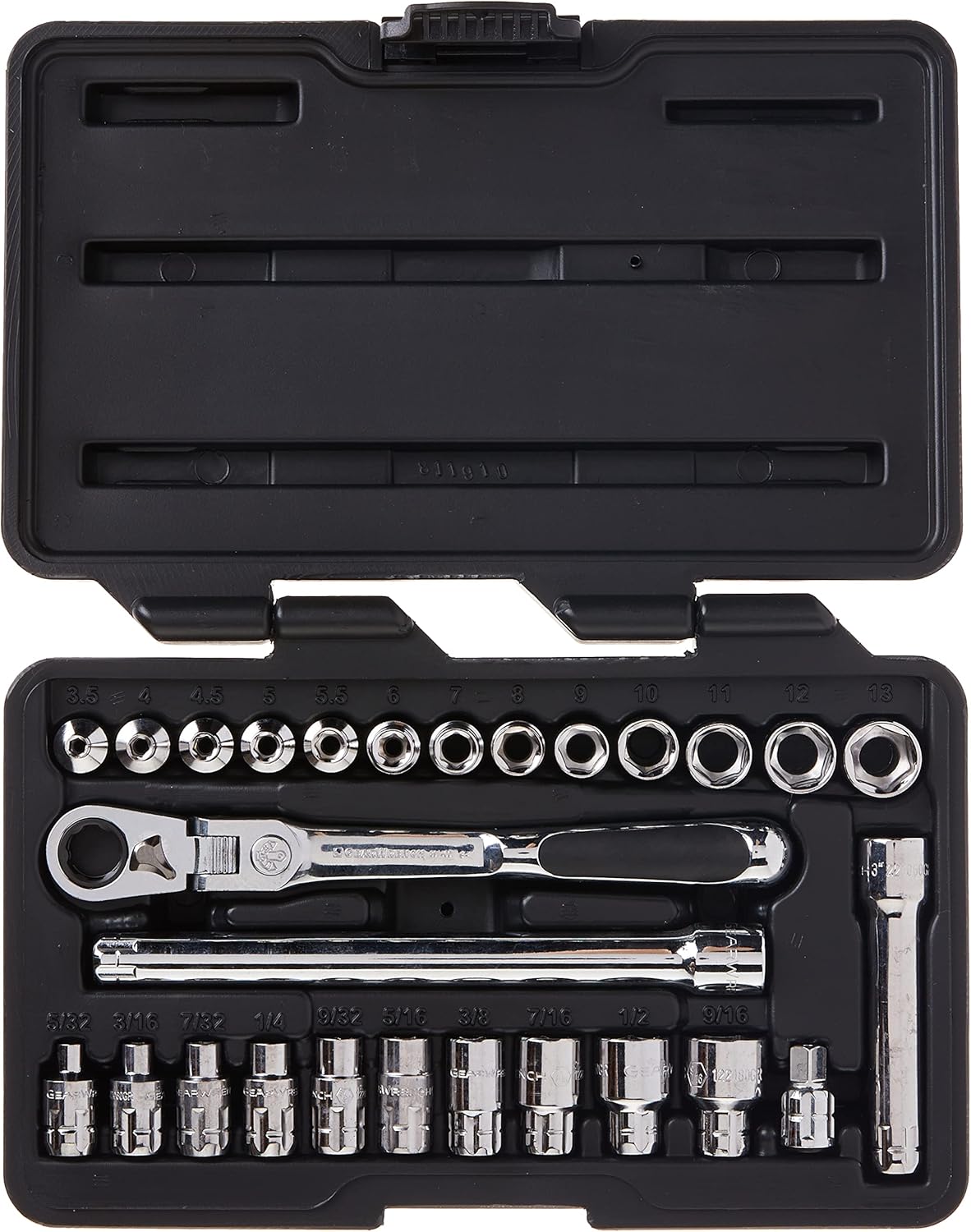 GEARWRENCH 27 Pc. 1/4" Drive 6 Pt. Pass-Thru Mechanics Tool Set, Standard SAE/Metric - 891427