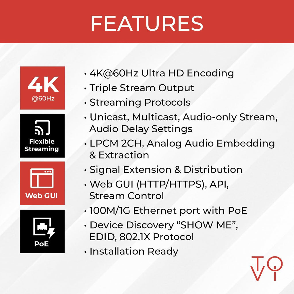 ToVi X2 Series 4K Network Video Streamer AV Over IP Encoder - H.264 H.265 IPTV Livestream with Audio Embed - HDMI Loop Out - Supports Unicast  MultiCast  Audio-Only Stream (X2UH-CAST)