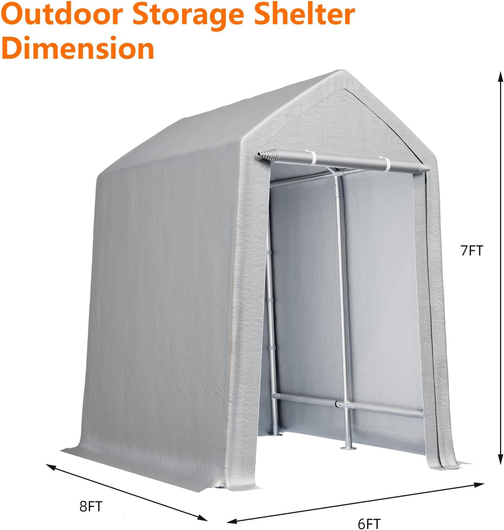 GarveeLife Carport Canopy, 6x9 ft Heavy Duty Carport Waterproof, Portable Garage With Removable Sidewalls & Doors Car Canopy With All-Season Tarp for Motorcycle, Bike, Garden Tools, Grey
