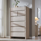 Modern 7 Drawers Dresser for Bedroom, 54.7" Tall Large Dresser & Chests of Drawers w/Rounded Corner, Wood Handleless Organizer Dresser w/Natural Texture for Bedroom, Living Room-Cream