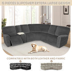Arfntevss Sectional Recliner Couch Covers Velvet Washable Corner Sectional Sofa Cover for Reclining Stretch Soft Thick L Shape Recliner Slipcover Set (5 Seat with 1 Console Cover, Charcoal Gray)