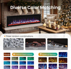 PHI VILLA 72" Electric Fireplace Wall Mounted, Recessed Wall Fireplace Electric with Crystal, Fake Charcoal & Firewood Bed for Indoor, Remote Control, 750W/1500W, Timer, Ultra-Narrow Bezel