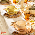 Sweese Plates and Bowls Sets, 18 Piece Dinnerware Set Porcelain Round Dinner Set for 6, Scratch Resistant Dishes Set, Dishwasher and Oven Microwave Safe Handpainted Swirl Dishware Sets, Assorted Green