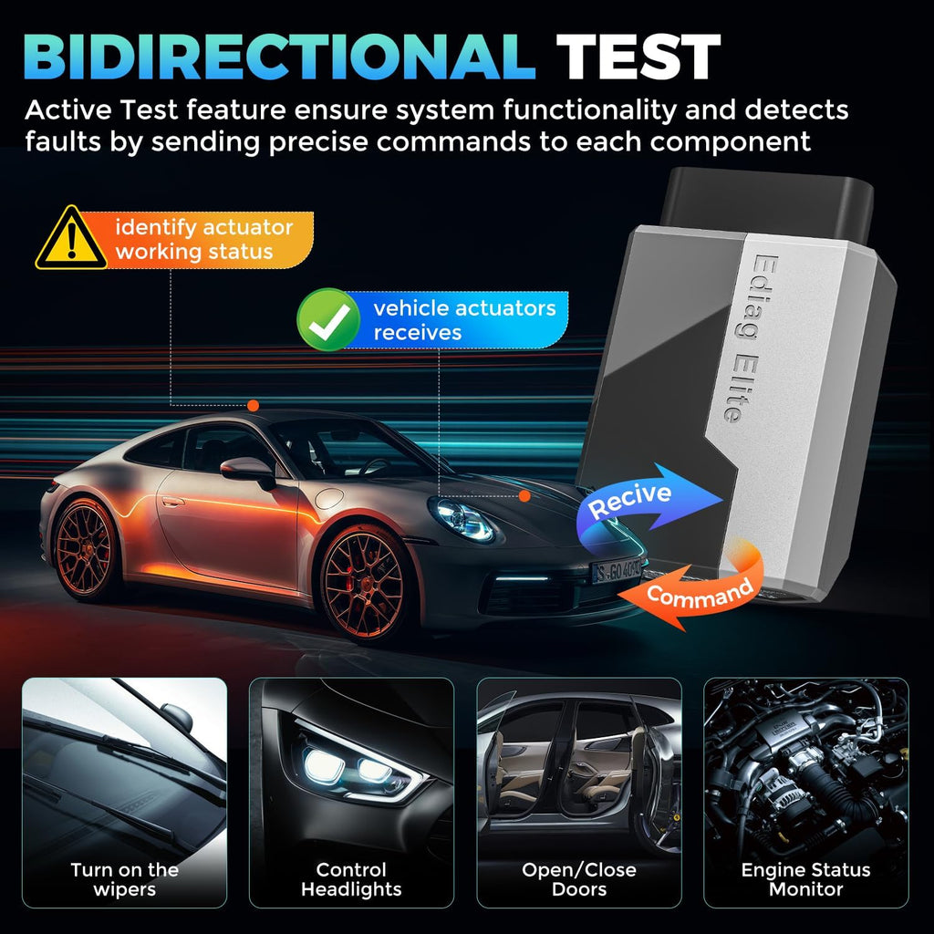 KINGBOLEN Ediag Elite OBD2 Scanner Bluetooth, Bidirectional Test Scanner All System Diagnostic Tool for iOS & Android, 15+ Hot Reset, CANFD Protocol, FCA AutoAuth, No Subscriptions Lifetime Update