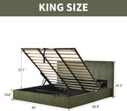 YUHUASHI King Size Storage Bed Frame, Vertical Striped headboard with Delicate Velvet Fabric, Hydraulic Lift for Storage, no Box Spring Needed, no Noise (Green, King (U.S. Standard))