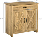 HOMCOM Farmhouse Sideboard Buffet Cabinet, Barn Door Coffee Bar Cabinet with Drawer and Adjustable Shelf for Kitchen, Living Room, Entryway, Natural Wood Effect