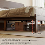 14 Inch High Solid Bamboo Wood Queen Bed Frame with Headboard, Heavy Duty Steel Slat Support, No Box Spring Needed, Easy Assembly