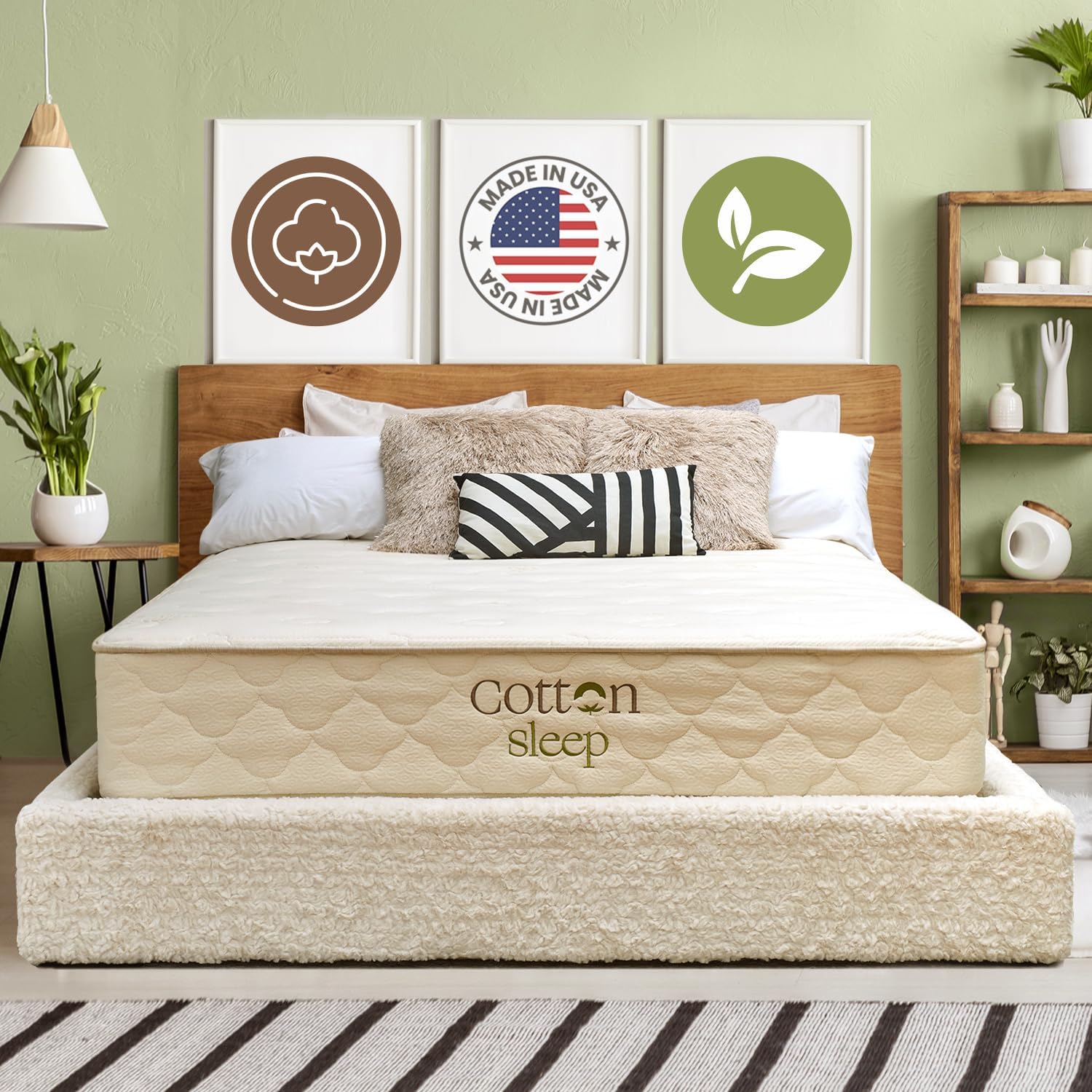 CottonSleep All Natural Mattress (100% Organic Cotton, Wool, & GOTS Latex, Made in The USA) Non Toxic, Fiberglass Free Hybrid Pocket Coil and Plush Foam Bed in A Box Medium Soft - Queen, 11"