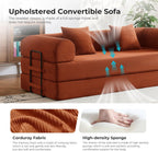 79'' Convertible Sofa Bed, 5-in-1 Folding Corduroy Sleeper Couch with Pull Out Bed, Oversized Modular Floor Sofa, No Assembly, Space-Saving Guest Bed for Apartment Living Room Bedroom (Orange) | Convertible Sofa Bed
