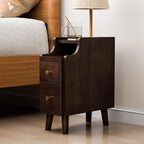 Narrow Nightstand with Drawers Set 2, Pre-Assembled Solid Wood Small Skinny Night Stand with Open Sliding Shelf Slim Bedside Table for Bedroom, Slim Side Table 2, Black Walnut, 8"