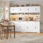HOSTACK Modern Farmhouse Pantry Cabinet, 75" Tall Kitchen Pantry Storage Cabinet with Charging Station, RGB LED Light, Multi-Purpose Kitchen Storage Hutch Cabinets with Adjustable Shelves, White