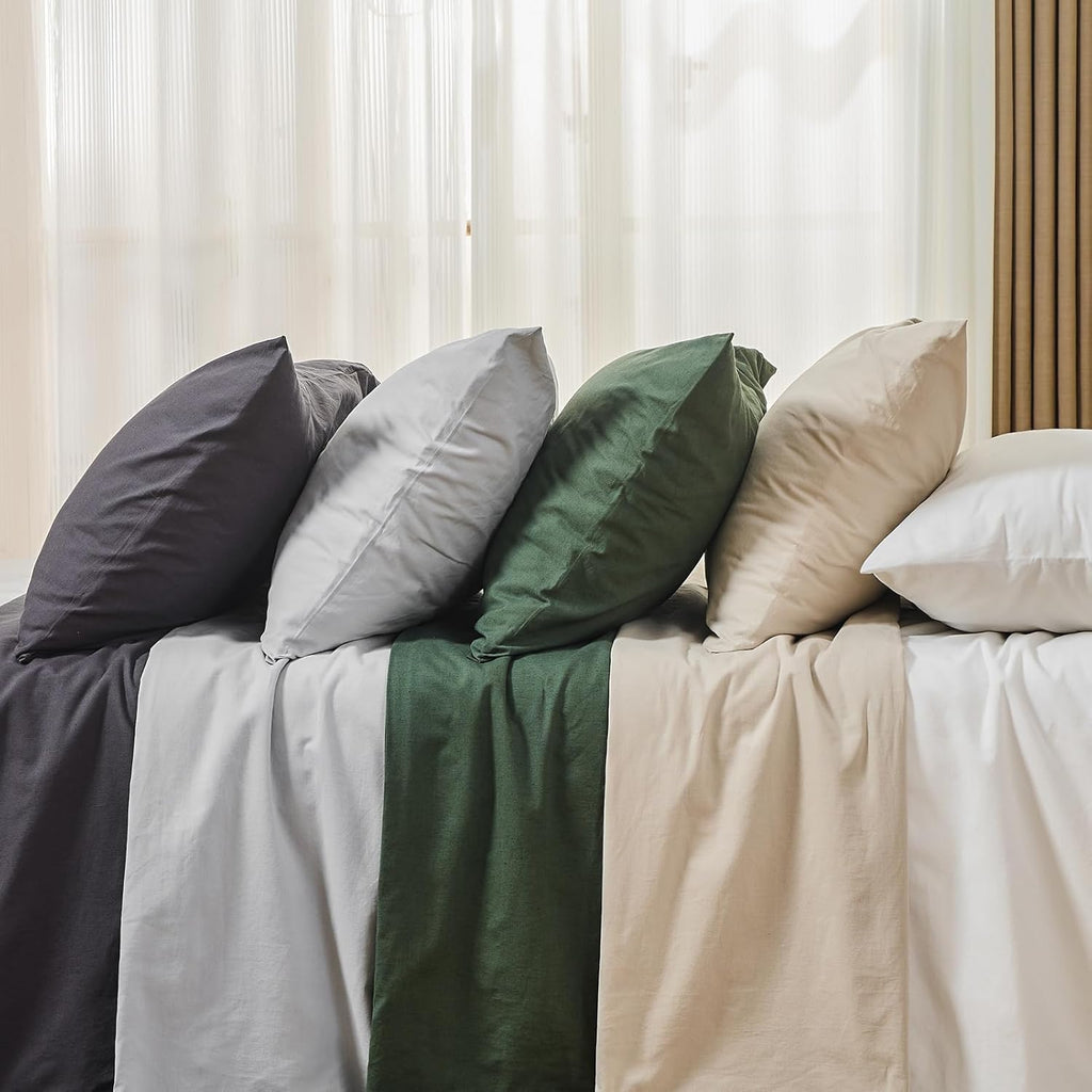 MEISHANG 100% French Pure Linen Sheets King Size - Bed Sheets 4 Piece Sets, Soft Durable Flax Linen, Anti-Tear Breathable Oeko-Tex Certified with 16" Deep Pocket (Linen)