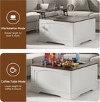 35" Farmhouse Lift Top Coffee Table, Wood Square Center Table with Charging Station, Rounded Edge Table with Hidden Storage, for Living Room, Bedroom, Office, AC, USB Output, White Walnut