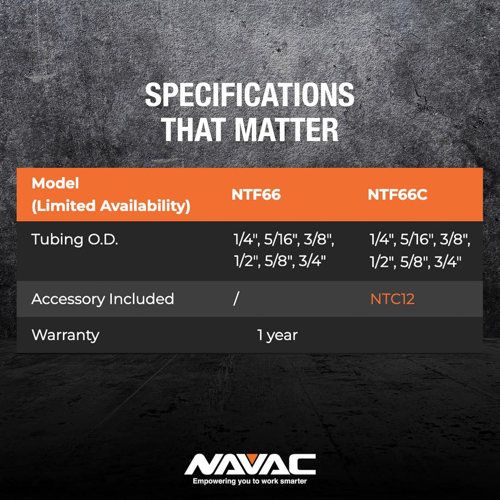 NAVAC NTF66 Flaring Tool | Internal Clutch Support | Axial Spacing | Patented Rivet Connection | Eccentric Cone | 45-Degree Flare | 1 Year Warranty