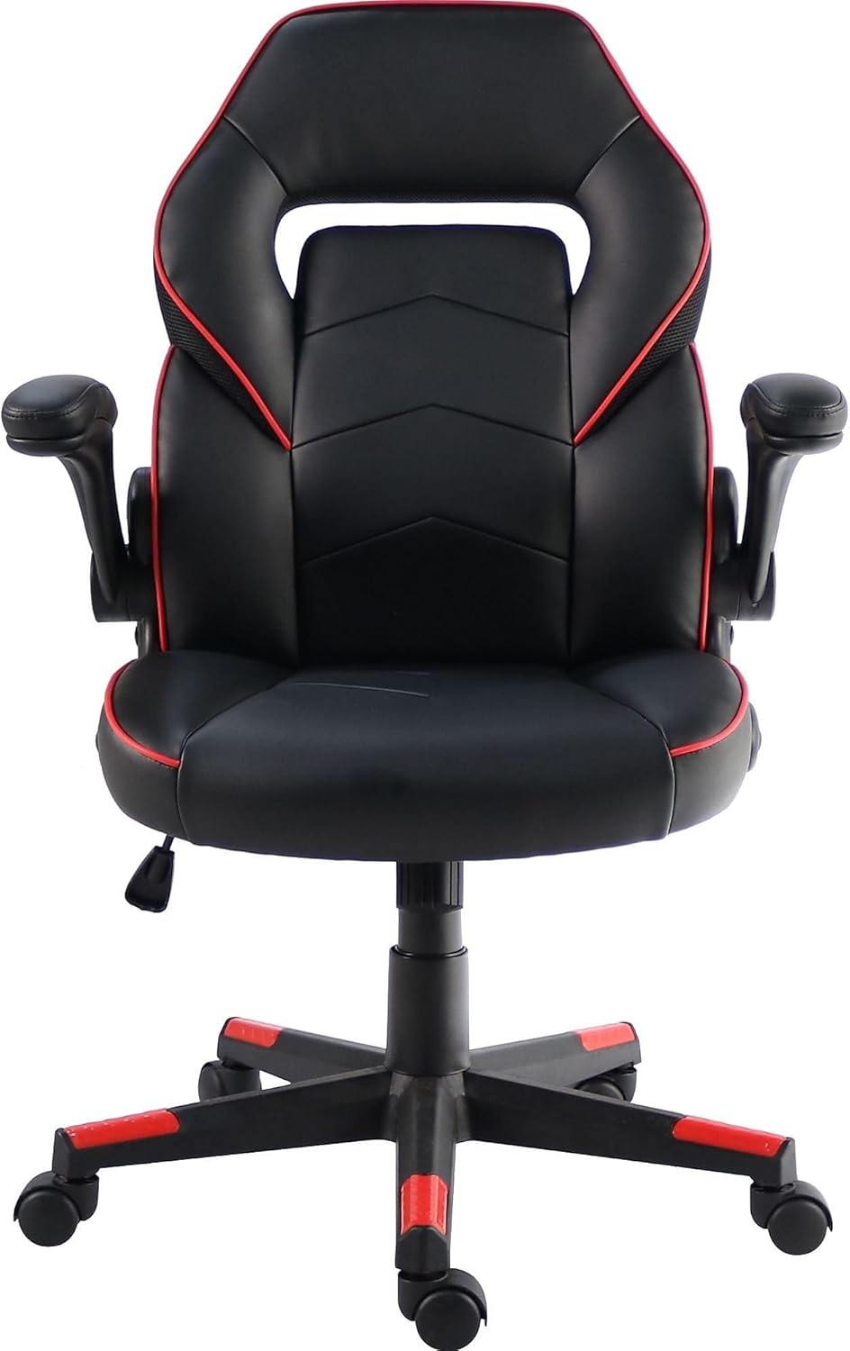NuSparc SpawnSafe Gaming Chair, Adjustable Height, Flip-up Armrests, 360° Swivel, Black/Red