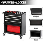 4-Drawer Rolling Tool Chest, Cabinet with 4 Wheels Tool Chest with Drawers, Suitable for Garages, Warehouses, Workshops, Repair Shops, Black