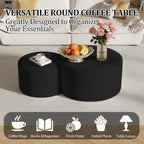 Round Nesting Coffee Table Set of 2,Upholstered Foam Ottoman Footrest Side Table Set,Modern Flannel Circle Coffee Table No Assembly for Living Room Entryway Bedroom,Black