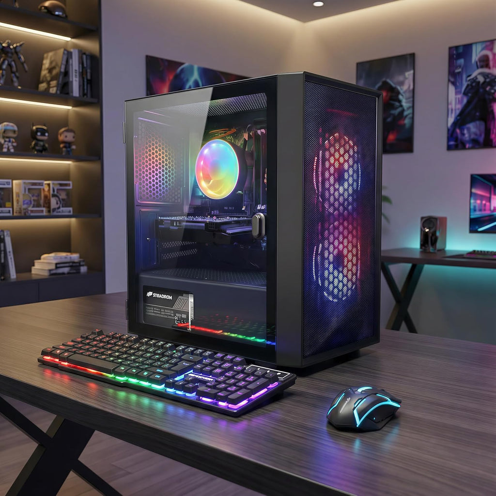 STGAubron Gaming PC Computer Desktop  Intel Core i5 up to 3.6G  Radeon RX 550  16G RAM  512G SSD  WiFi 6  BT 5.0  RGB Fan x2  Windows 11 Home