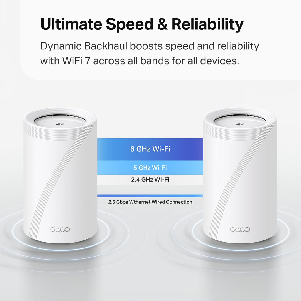 TP-Link Deco 7 Pro BE63 Tri-Band WiFi 7 BE10000 Whole Home Mesh System - 6-Stream 10 Gbps  4x2.5G Ports Wired Backhaul  4X Smart Internal Antennas  VPN  HomeShield  Free Expert Support (3-Pack)