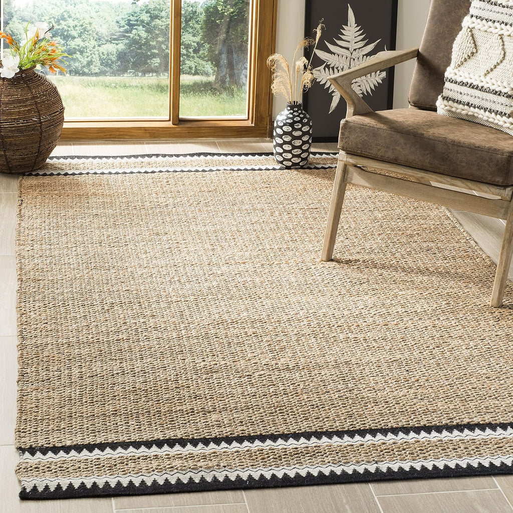 SAFAVIEH Natural Fiber Collection Area Rug - 9' x 12', Natural & Black, Handmade Farmhouse Boho Coastal Rustic Jute, Ideal for High Traffic Areas in Living Room, Bedroom (NF874B)
