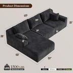 97" L-Shaped Cloud Boneless Couch with Deep Seat, Modular Sectional Sofa with Chaise, Flexible Module Combination for Living Room, Bedroom, No Assembly (Black, Left Facing Chaise)