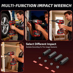Cordless Impact Wrench 1107Ft-lbs(1500N.m), Brushless High Torque 1/2 Impact Gun with 21V 2x4.0Ah Battery, 3-Mode Speed, Electric Impact Driver with 4 Socket for Home Car Pickup Truck RV Mower