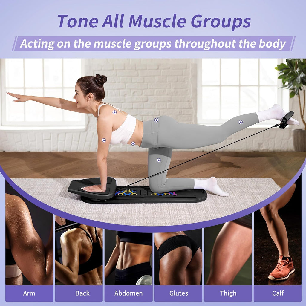 Pilates Board Reformer 15-in-1: Split & Foldable Design, Portable Home Gym with Digital Display, Resistance Bands, Balance Board for Women's Full Body & Core Training