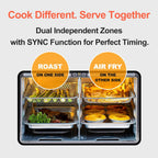 HotKing Dual-Zone Air Fryer Toaster Oven Combo, 28 QT Extra Large, Non Toxic Stainless Steel Convection Oven with French Door, Countertop Airfryer with Window, Racks, Rotisserie, Dehydrator, ETL Rated