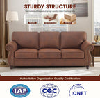 Mid-Century Vintage Sofa Couches with Rivet Design,3-Seater Sofa,Removable Sofa Cover Upholstered Cushions and Solid Wood Frame (Caramel, 3-Seater)