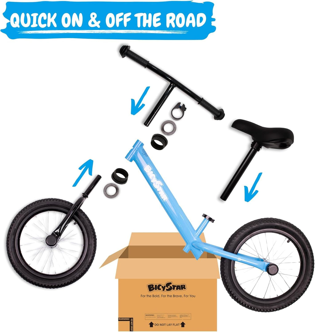 Bicystar 16 Inch Kids Balance Bike for 5-8 Year Old, No Pedals, Air Tires, Footrests, Adjustable Height for Big Boys, Girls