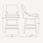 CHITA Bar Stools Set of 2, Counter Height Swivel Barstools, FSC Certified Morden Upholstered Fabric Counter Chairs with Back Support, 26.8" H Seat Height, Fabric in Ivory